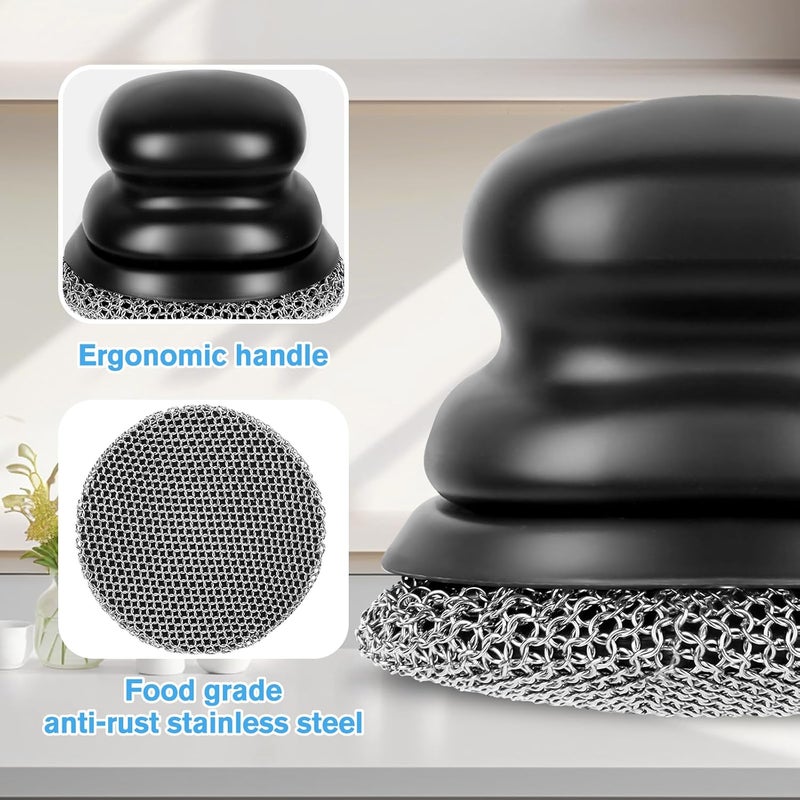 Onewly Cast Iron Scrubber and Scraper, Chain Mail Scrubber Cast Iron for Cleaning Dishes, Stock Pots, Pans, Griddles, Grills, Dish Scouring Pads - Image 2
